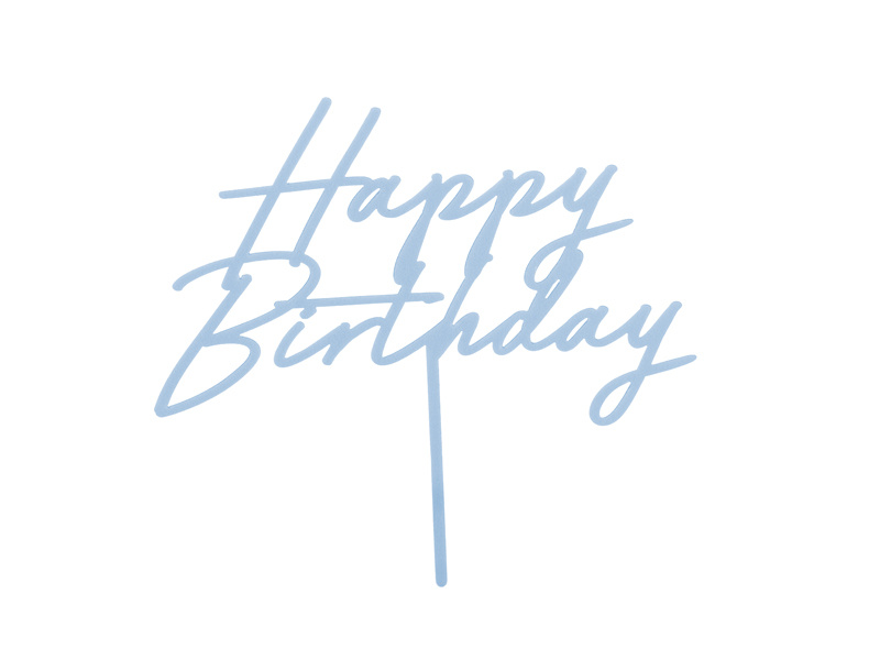 Topper akrylowy na tort Happy Birthday mglisty niebieski