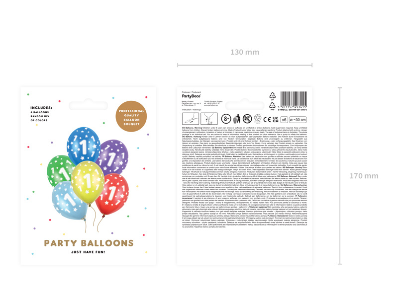 Balony Metallic Mix 1st Birthday – zestaw 6 sztuk