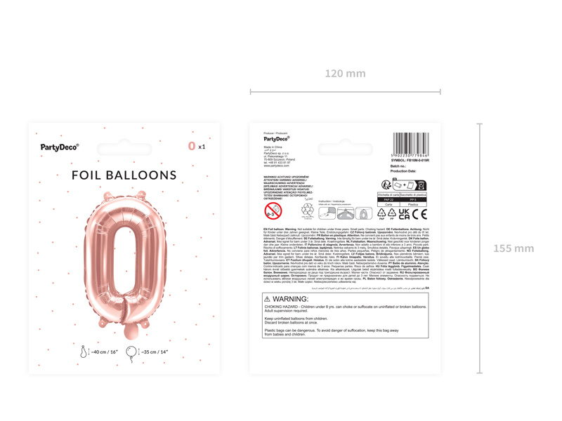 Balon foliowy cyfra 0 różowe złoto - detale produktu