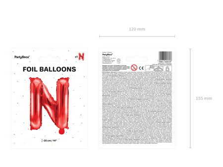 Balon foliowy Litera ''N'', 35cm, czerwony