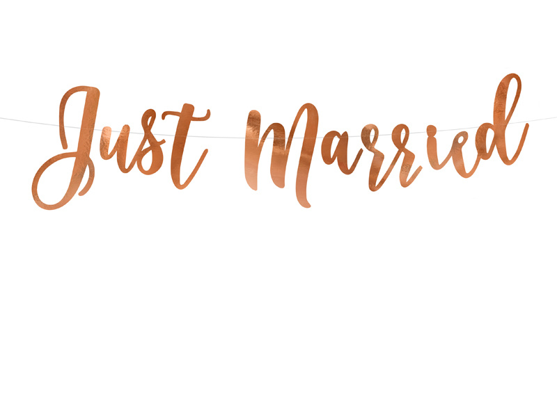 Baner Just Married różowe złoto 20x77cm - zdjęcie 1