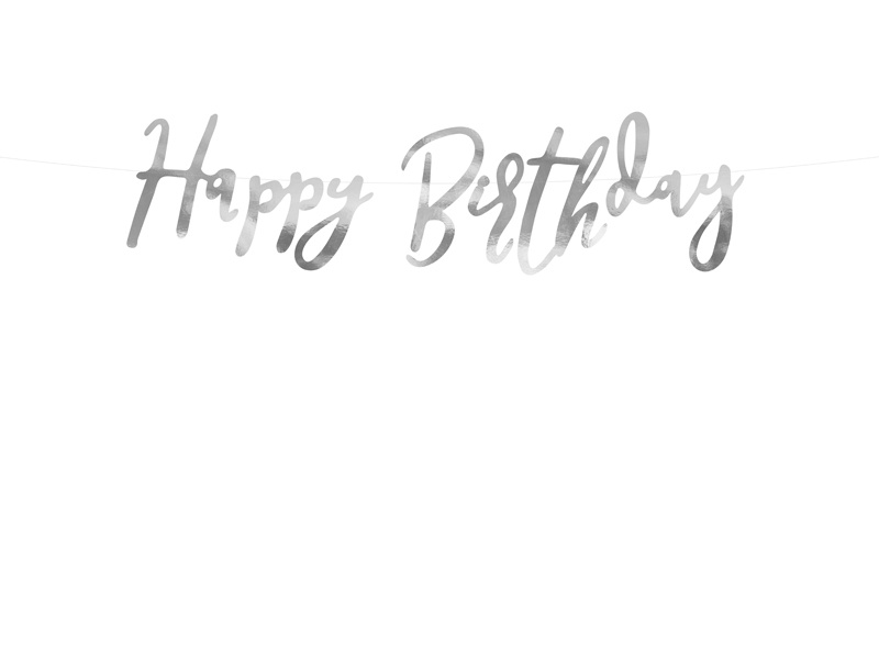 Baner Happy Birthday srebrny – dekoracja na urodziny