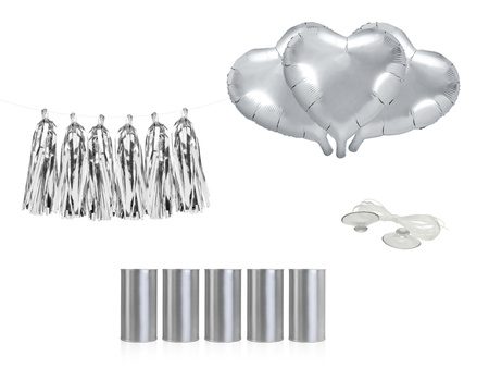 Zestaw dekoracji samochodowych - Serca, srebrny