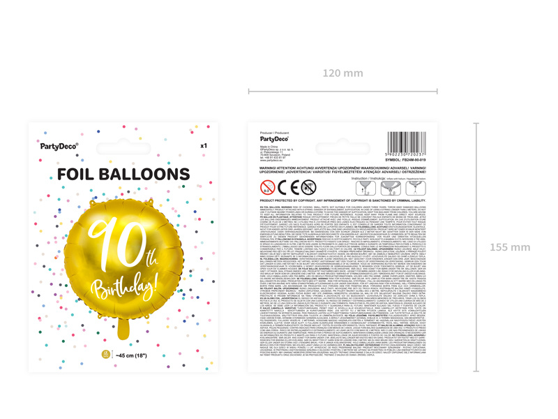 Balon foliowy 90th Birthday złoty 45cm - zdjęcie 4