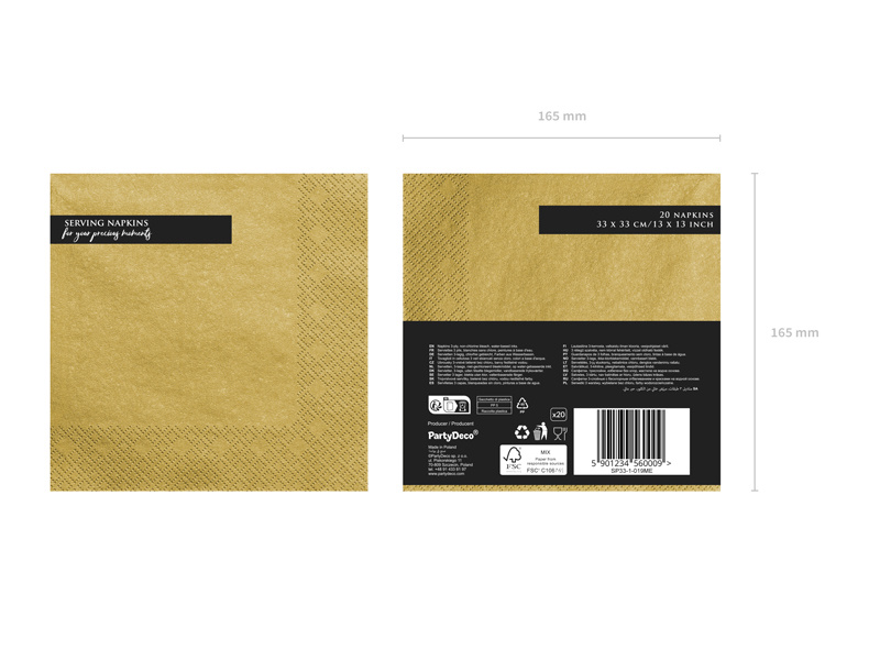 Trójwarstwowe serwetki złoty metalizowany 33x33cm - widok z bliska
