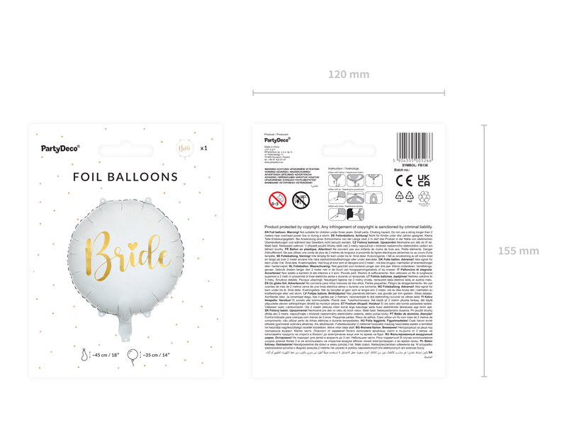 Balon foliowy Bride 45cm biały - zdjęcie 2