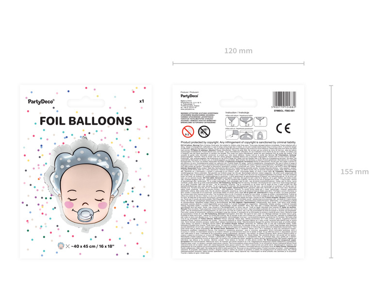 Balon foliowy Bobas Chłopiec 40x45cm mix - balon na przyjęciu