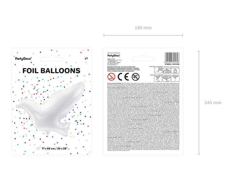 Balon foliowy gołąb biały 77x66cm - detal skrzydła