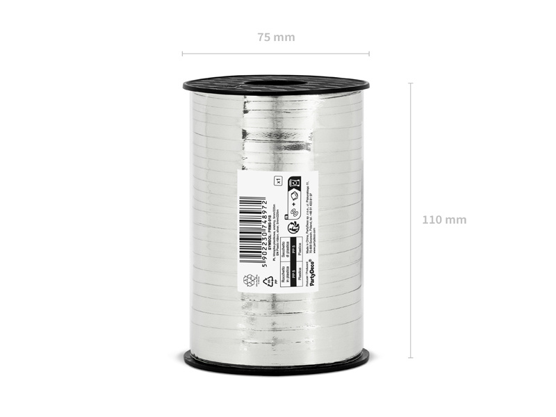 Wstążka plastikowa srebrna 5mm 225m – zbliżenie na detal