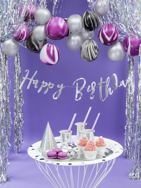 Baner Happy Birthday srebrny – szczegóły produktu