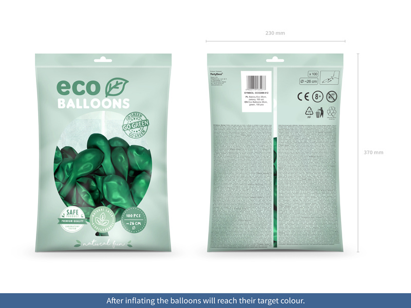 Balony Eco 26cm metalizowane zielony – balony gotowe do użycia