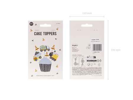 Dekoracje do muffinek - Pojazdy budowlane, 4-7 cm, mix (1 op. / 6 szt.)
