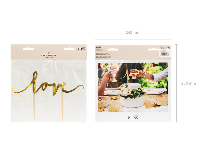 Topper na tort Love złoty 17cm - zbliżenie na detal