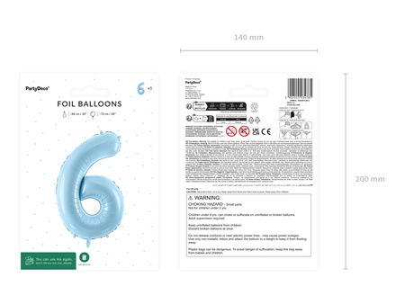 Balon foliowy Cyfra ''6'', 72cm, jasny niebieski