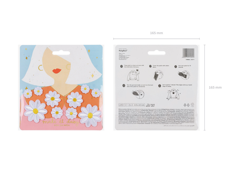 Różne kolory i rozmiary naprasowanek stokrotki