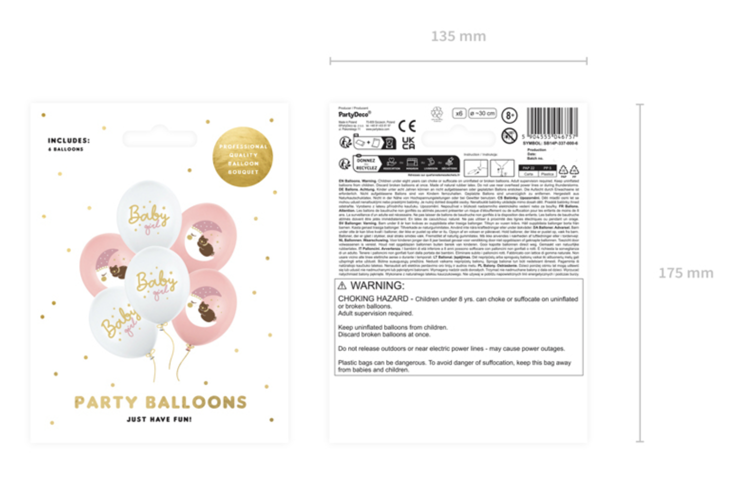 Balony Baby girl pastelowy róż i biel