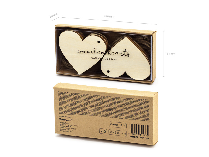 Drewniane wizytówki na stół Serca - detale produktu