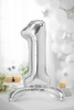 Stojący balon foliowy Cyfra ''1'', 70cm, srebrny
