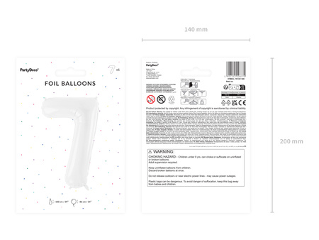 Balon foliowy Cyfra ''7'', 86 cm, biały