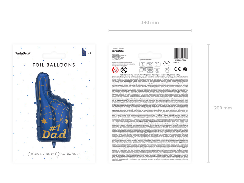 Balon foliowy #1 Dad w opakowaniu, z widoczną słomką do napełniania