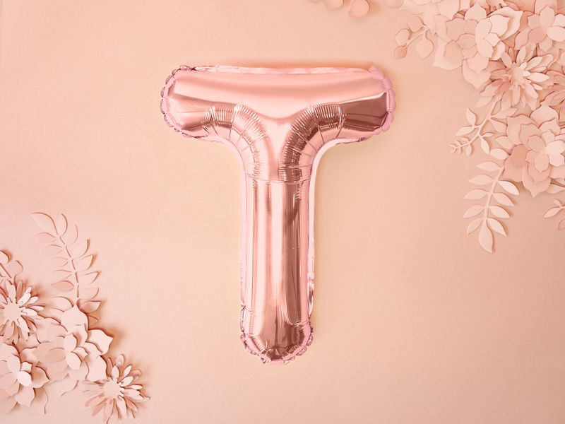 Balon foliowy Litera T 35cm różowe złoto - zdjęcie 3