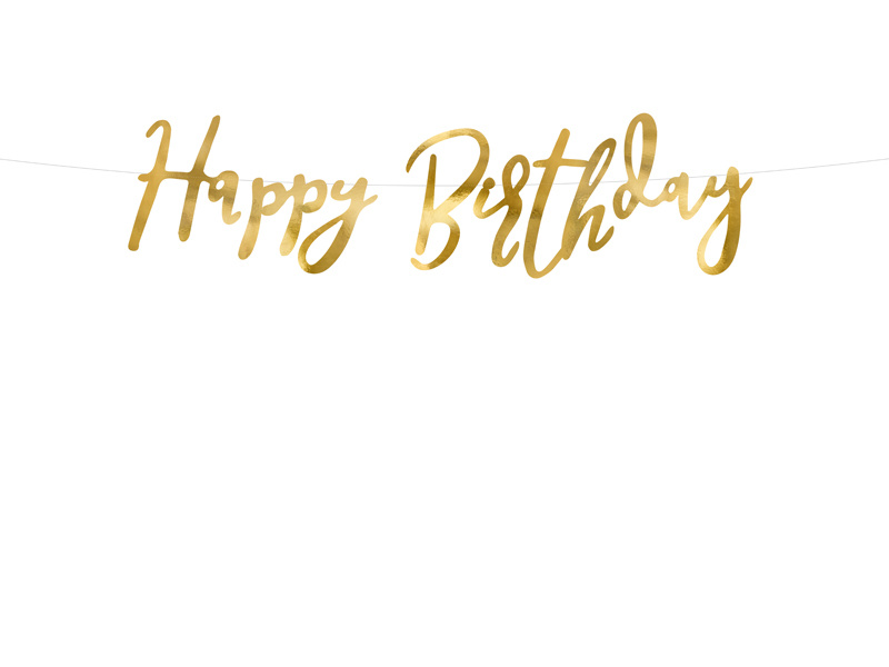 Baner Happy Birthday złoty na tle dekoracji