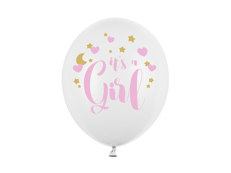 Balony 30cm It's a Girl Pure White - opakowanie 6 sztuk