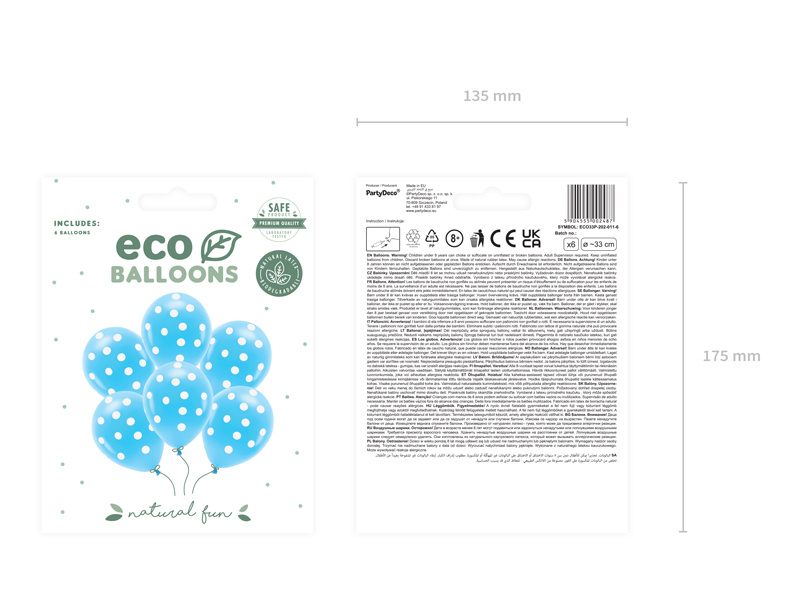 Balony Eco pastelowe błękitne z kropkami - szczegółowy widok