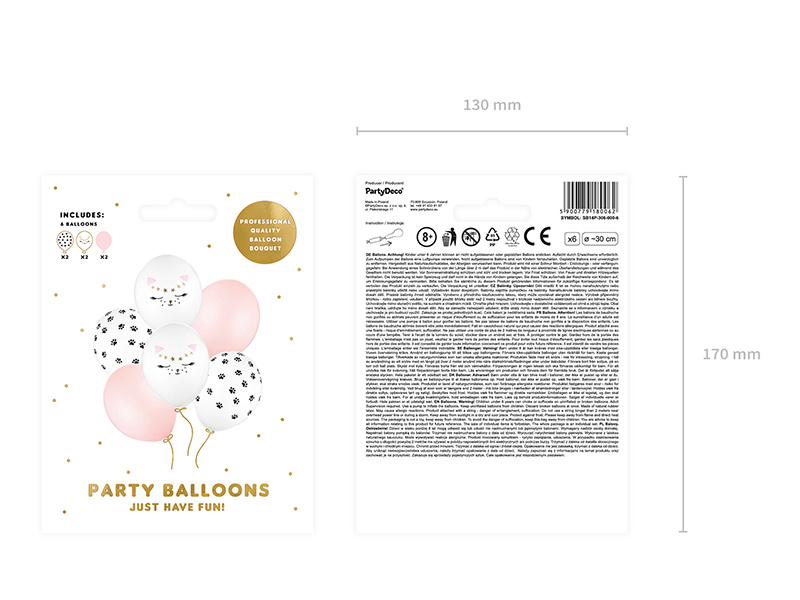 Pastelowe balony z motywem kotka – zbliżenie