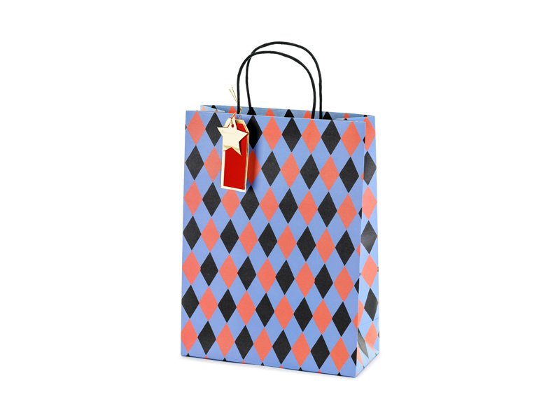 Torebka na prezenty Romby mix kolorów 10x24x32 cm przód