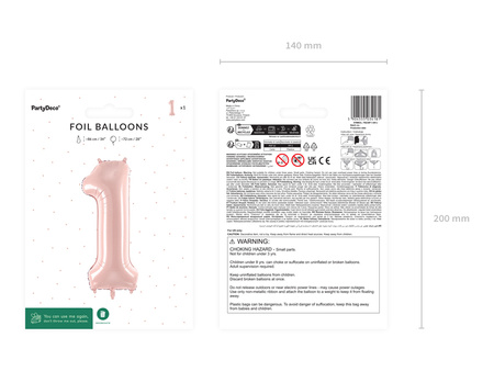 Balon foliowy Cyfra ''1'', 72cm, jasny różowy