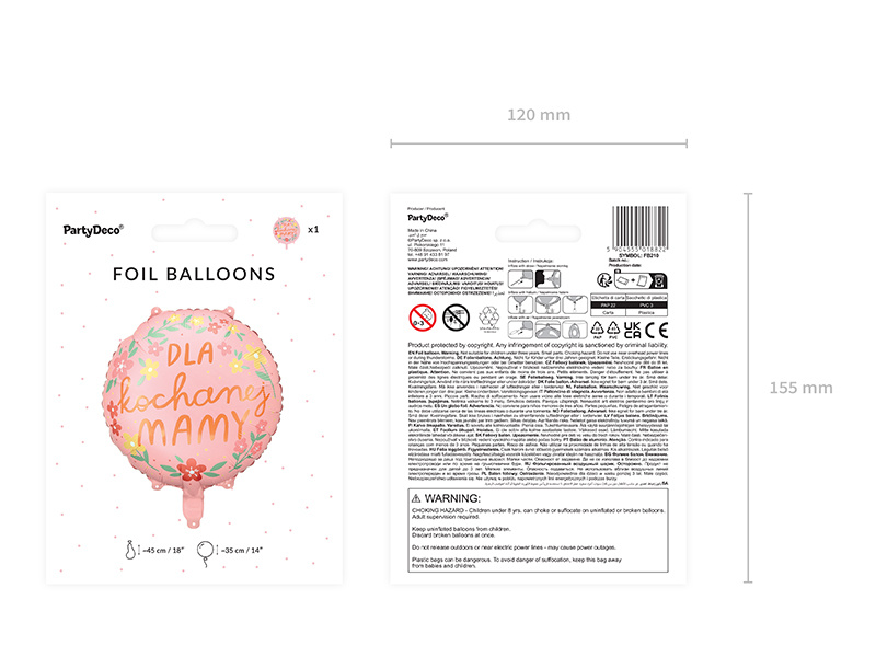Balon foliowy Dla kochanej mamy 45 cm mix - zdjęcie 1