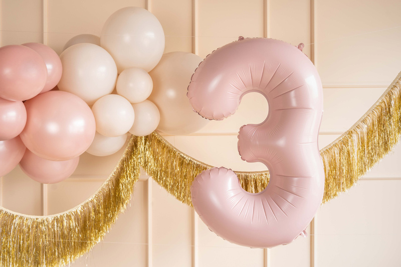 Balon foliowy Cyfra 3 jasny różowy - łatwe napełnianie