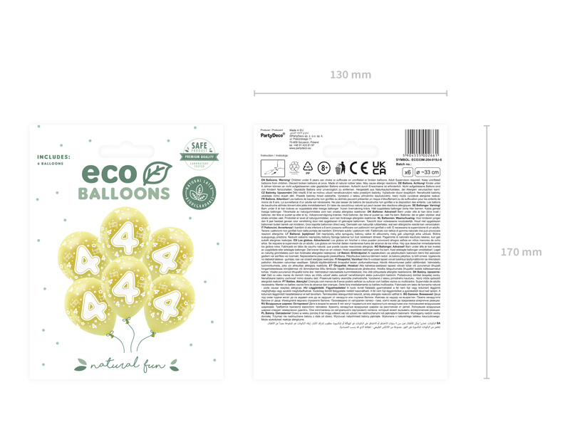 Balony Eco 33 cm Cyfra 4 jasny złoty w opakowaniu