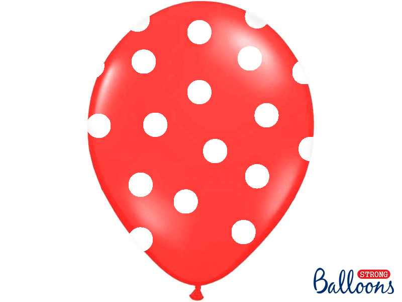 Balony Pastel Poppy Red z białymi kropkami – detale nadruku