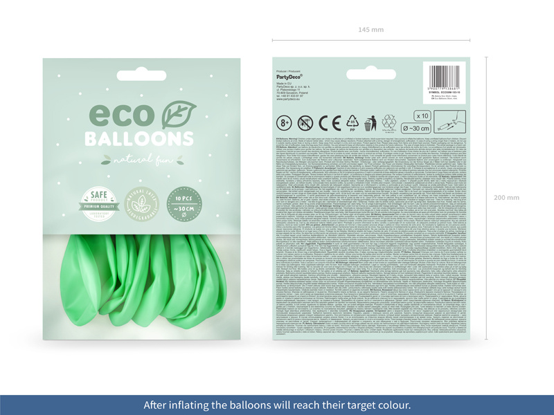 Balony Eco 30cm metalizowane, mięta – opakowanie