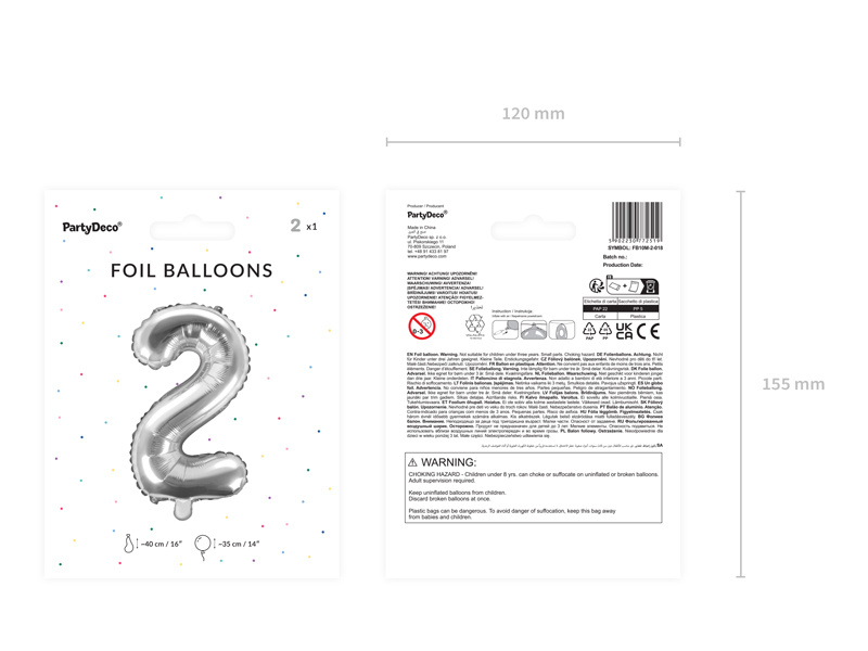 Balon foliowy Cyfra 2 35cm srebrny aranżacja