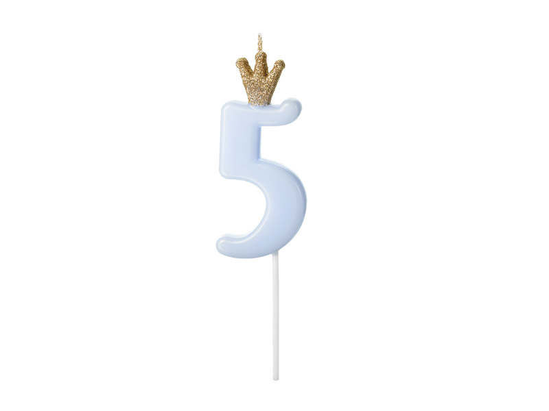 Świeczka urodzinowa Cyferka 5, jasny niebieski, 9.5cm