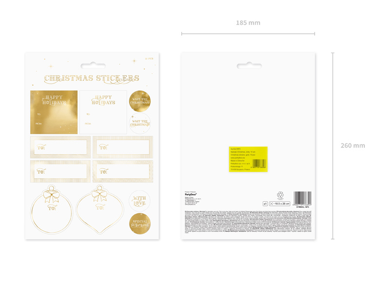 Zestaw złotych naklejek świątecznych – detale i wzory