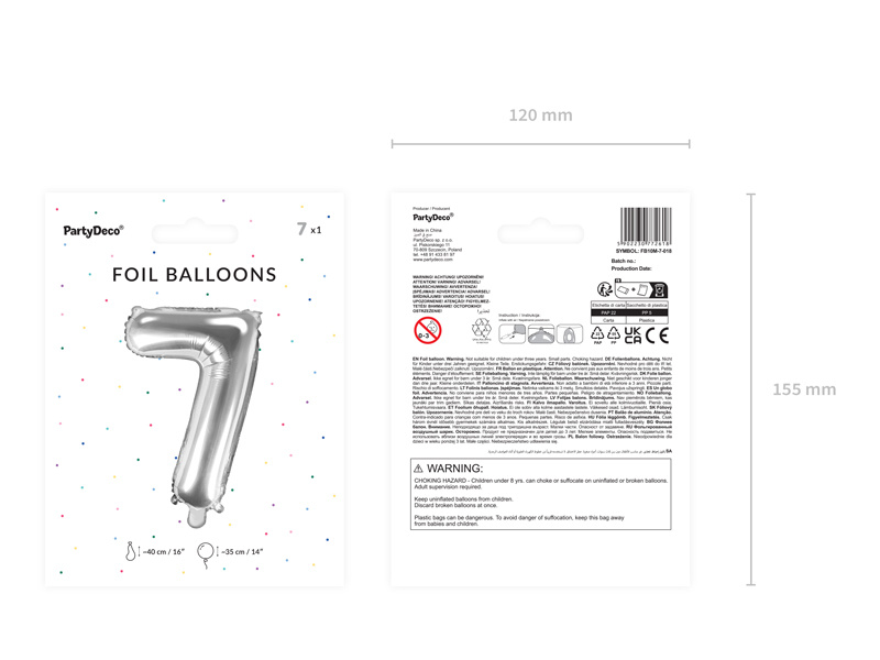 Balon foliowy cyfra 7 w kolorze srebrnym - zbliżenie