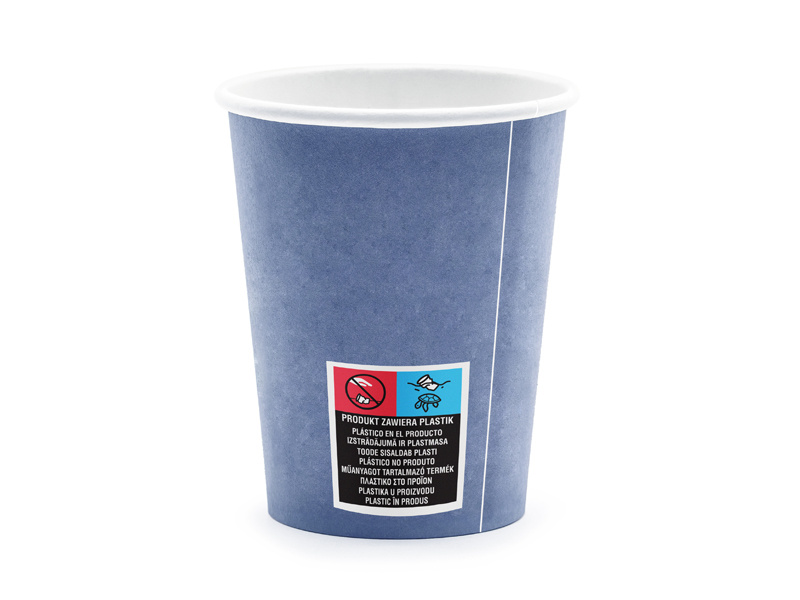 Granatowe kubeczki Happy B'day! – widok z bliska