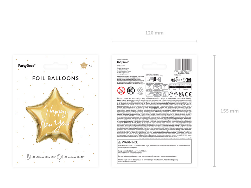Złoty balon gwiazdka z napisem Happy New Year