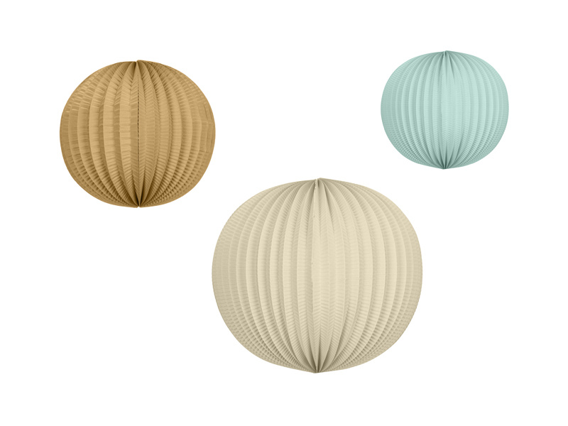 Zestaw lampionów papierowych błękitny, brąz, krem