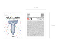 Balon foliowy Litera ''T'', 35cm, holograficzny