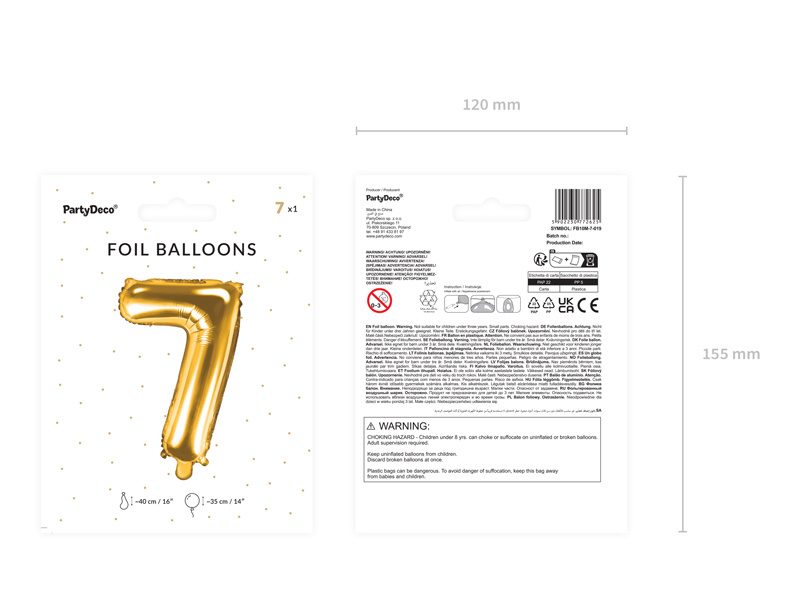 Balon foliowy cyfra 7 złoty - przykład aranżacji