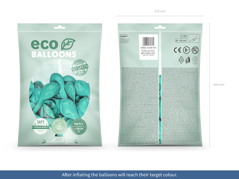 Balony Eco 30cm pastelowe ciemna mięta - zbliżenie na balony