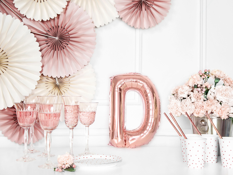 Balon foliowy Litera D 35cm różowe złoto - widok na detale