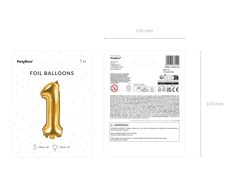 Złoty balon Cyfra 1 z bliska