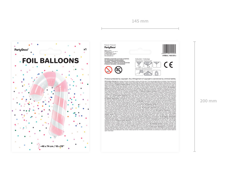 Balon foliowy cukrowa laska 50x82cm w aranżacji