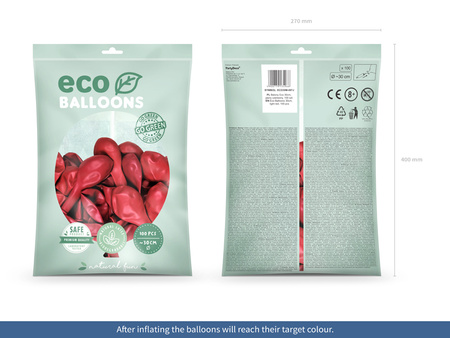 Balony Eco 30cm metalizowane, jasny czerwony (1 op. / 100 szt.)